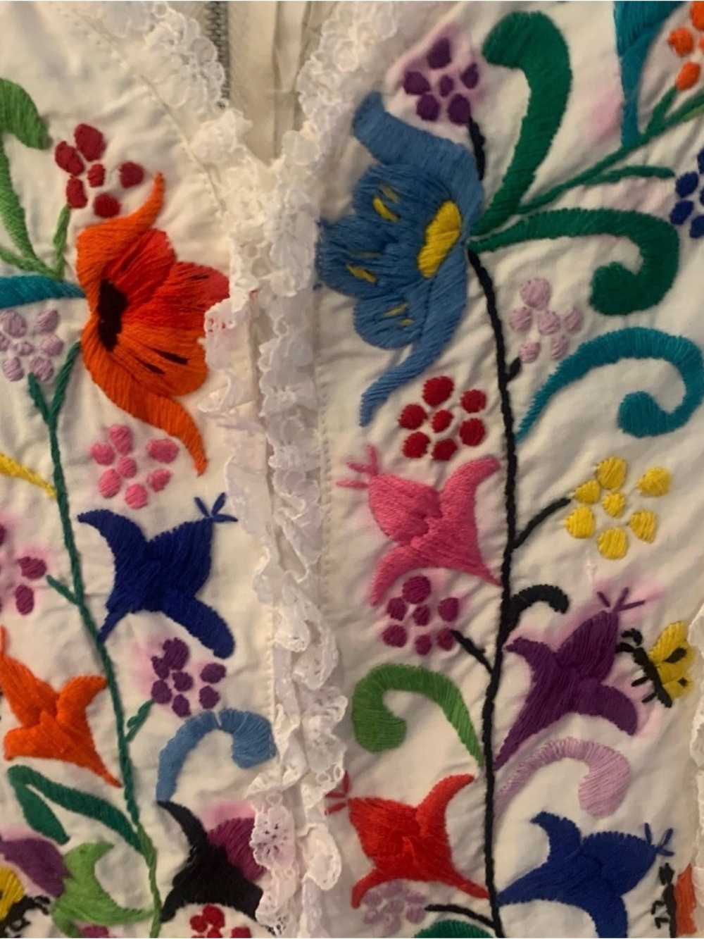 Handmade VTG Mexican Embroidered Lace Crochet Cotton Maxi Dress - Picture 9 of 13